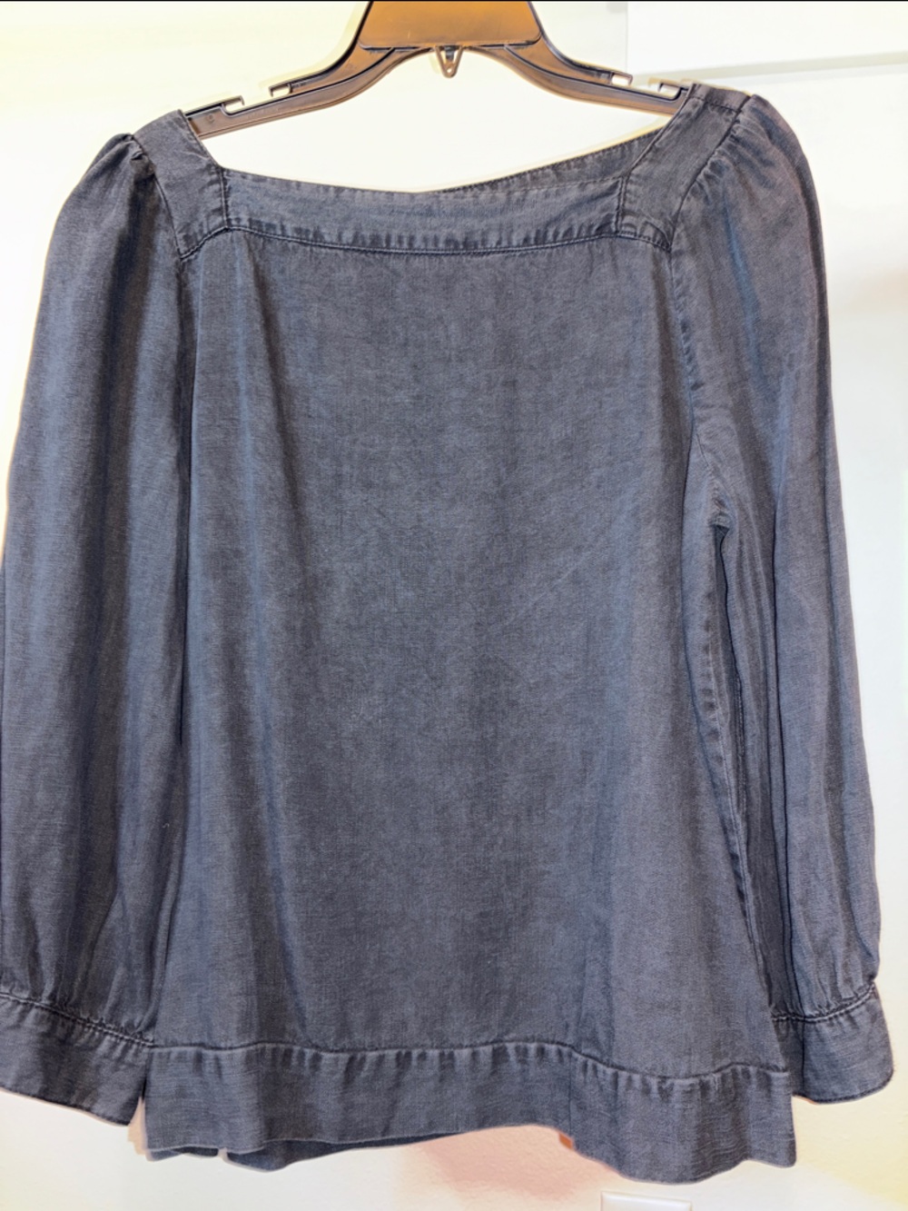 GAP Square-Neck Long Sleeve Blouse in Washed Black